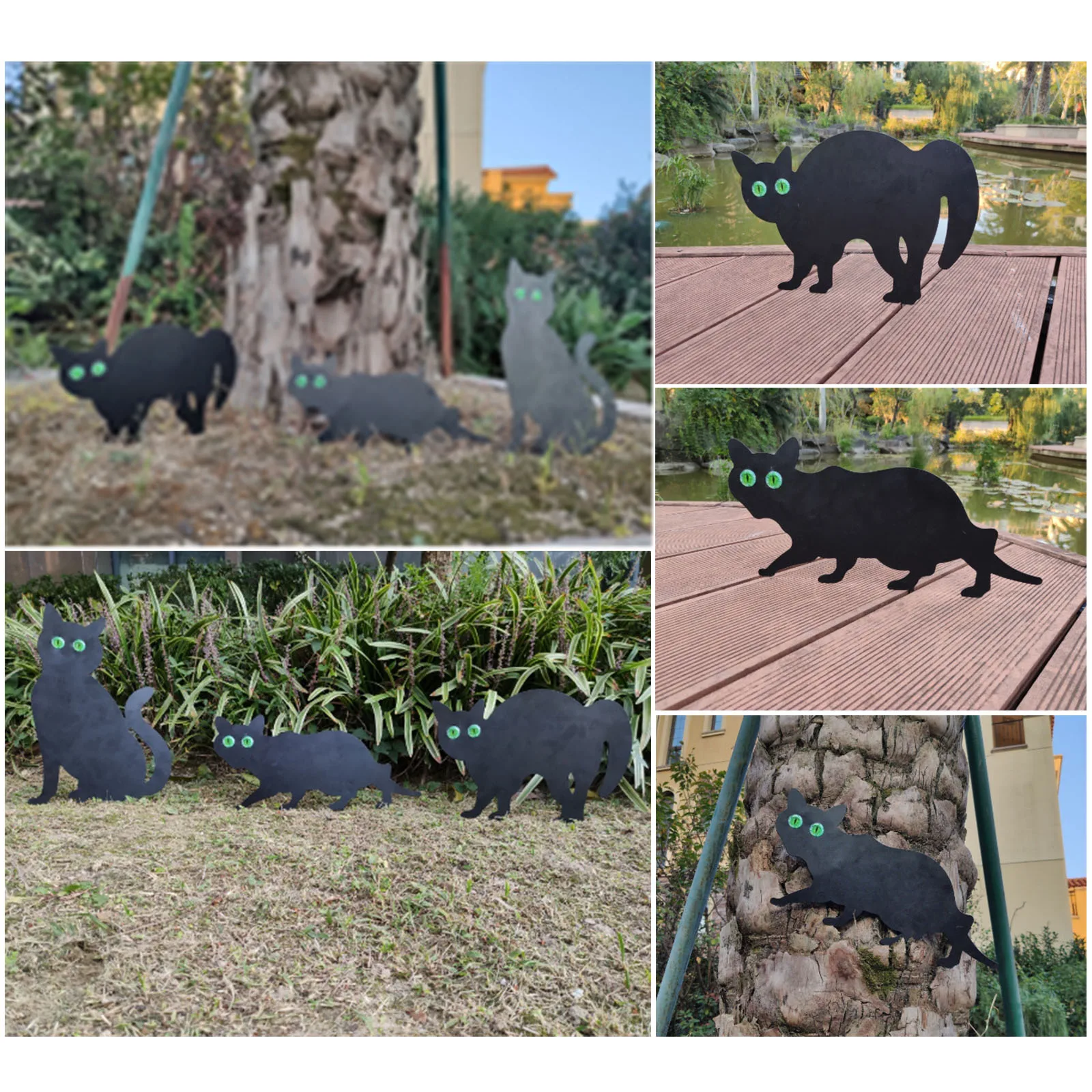 

3Pcs Metal Scare Cats Garden Yard Rats Repellent Scarers Black Simulated Cat Artificial Fake Cat Mice Repeller Halloween Decor