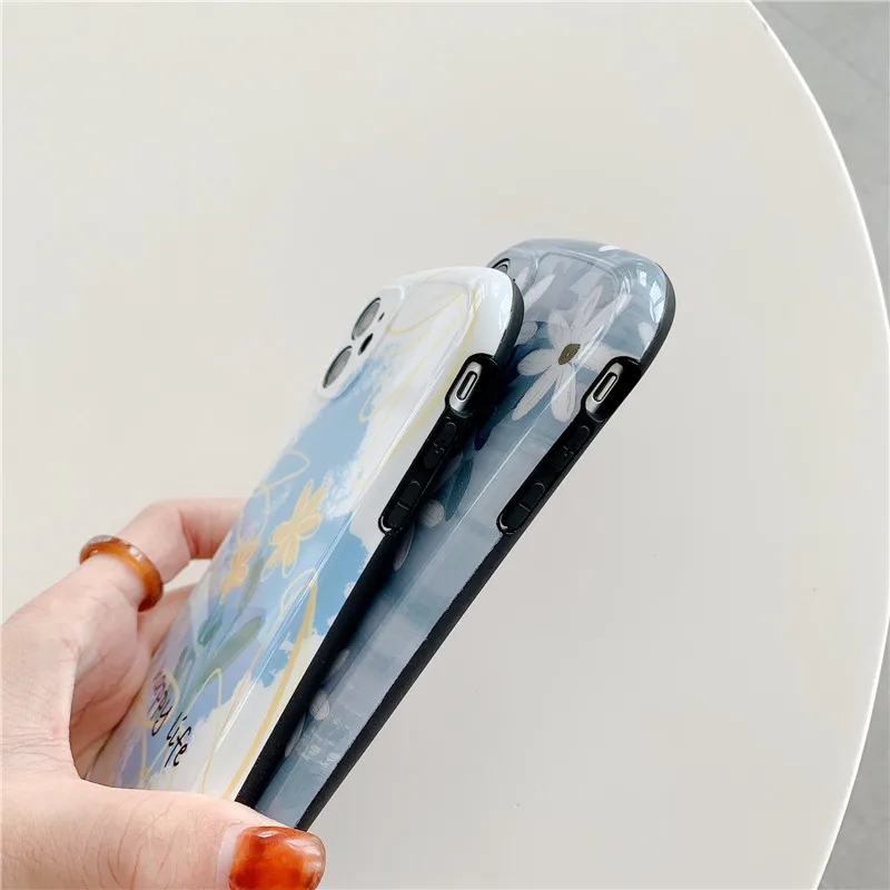 

Oil Painting White Yellow Flowers phone case for iPhone 12 12Mini 11 Pro XS Max SE X XR 7 8 Plus cases soft silicone back cover