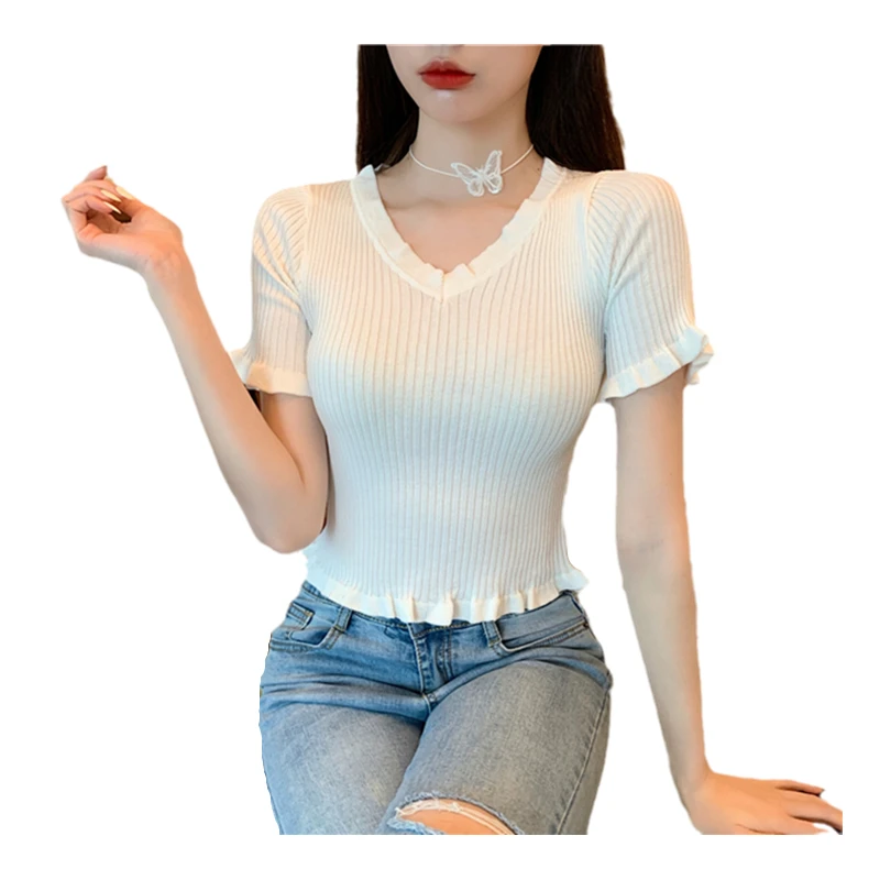 

Hot Girl Wear Short-Sleeved T-shirt for Women 2021 Summer New Internet Celebrity Tight Mid-Sleeved Outerwear Sweater Short Top