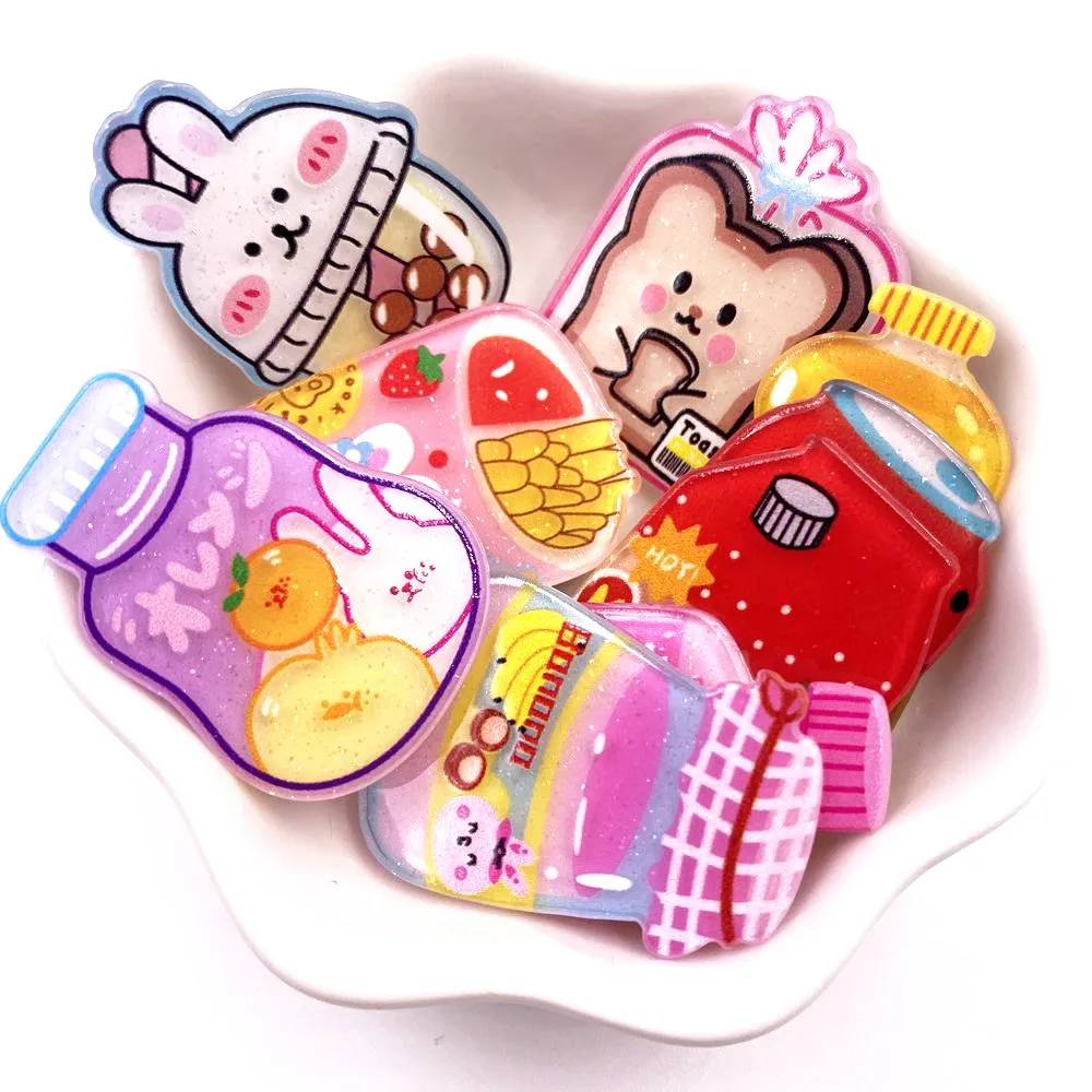

10Pcs Colorful Glitter Bright Big Drinks Flatback Acrylic Sheet Miniature Pattern Applique Embellishments DIY Scrapbook Crafts