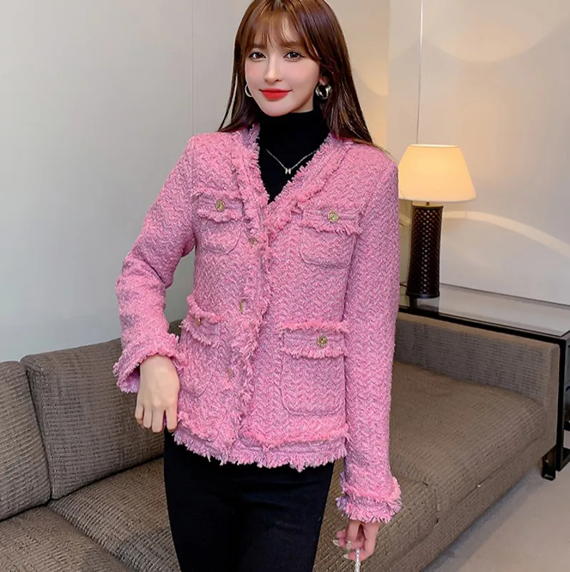 

2021 Autumn winter Fashion Retro Single Breasted Design Tweed Small Fragrance Jacket coat
