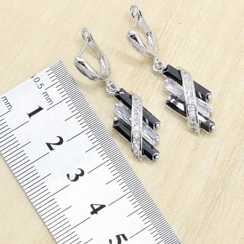 Черный белый цвет Циркон 925 серебряные свадебные горный хрусталь набор украшений