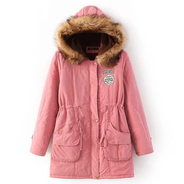 peach Pink Lusumily новые зимние военные Пальто для женщин хлопок капюшон с подкладкой куртка длинная Повседневная парка толщина размера плюс 3XL пальто Зимняя верхняя одежда - Цвет: peach Pink