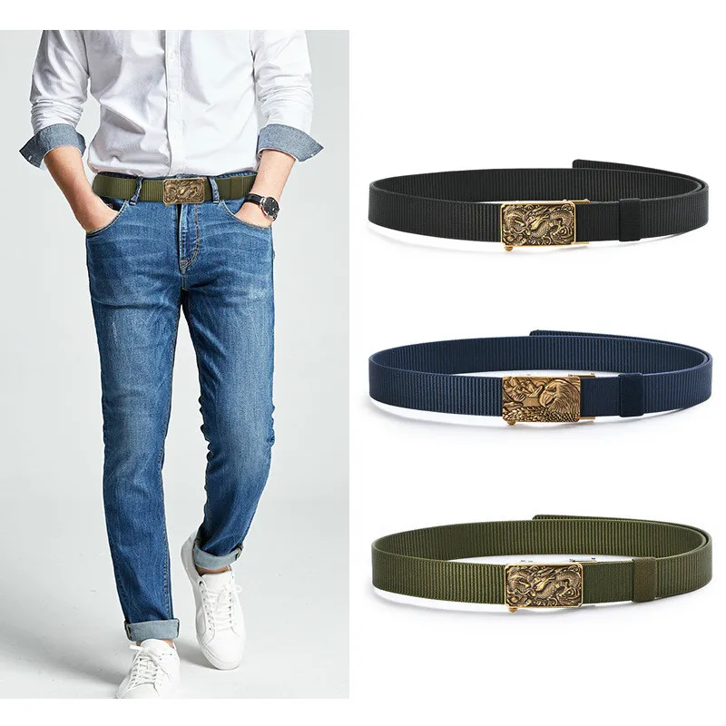 

New Men's Casual Tactical Waistband Automatic Checkoff Animal Patterns Buckle Belt Extended Edition 150cm Nylon Woven Women Belt