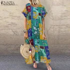 Платье ZANZEA женское Винтажное с цветочным принтом, вечерний сарафан в богемном стиле, повседневный Длинный Макси Сарафан с коротким рукавом, лето 2021