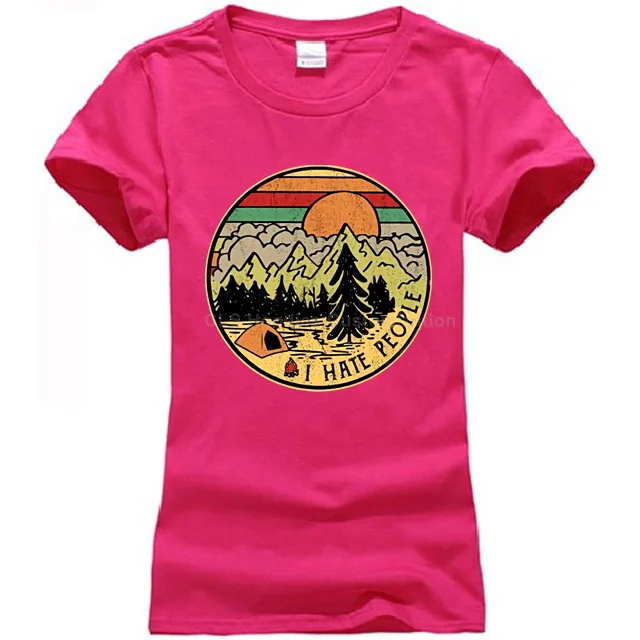 Camping I Hate People I Love Camping Винтажная футболка Черная Хлопковая мужская мультяшная Футболка Мужская Унисекс Новая модная свободная футболка - Цвет: Women rose