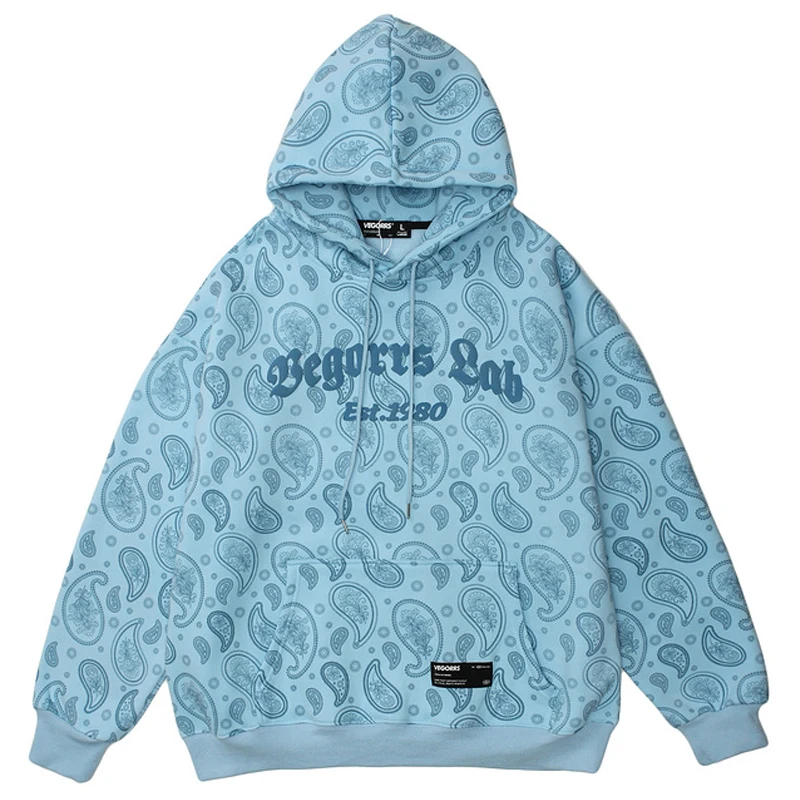 

Mens Paisley Print Hoodie Sweatshirt Harajuku 2021 Autumn Oversized Cotton Tops Unisex Loose Pullover Hoodies Outwear Coats