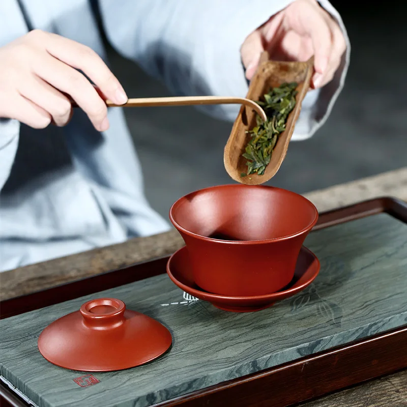 Gaiwan 210 мл натуральная фиолетовая глина чайная чаша с крышкой набор блюдца Исин