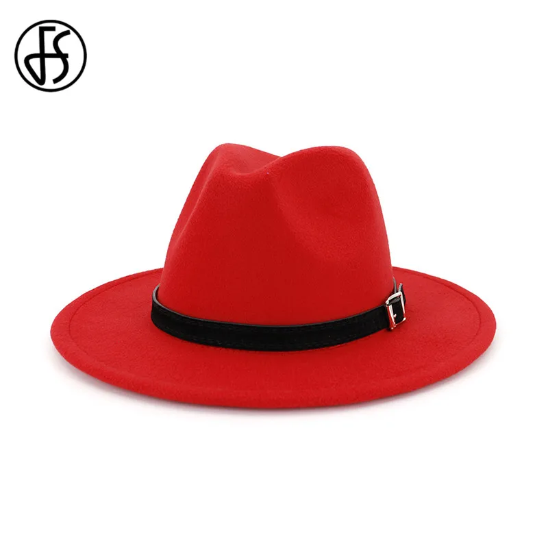Женская фетровая шляпа FS винтажная шерстяная с широкими полями и пряжкой на