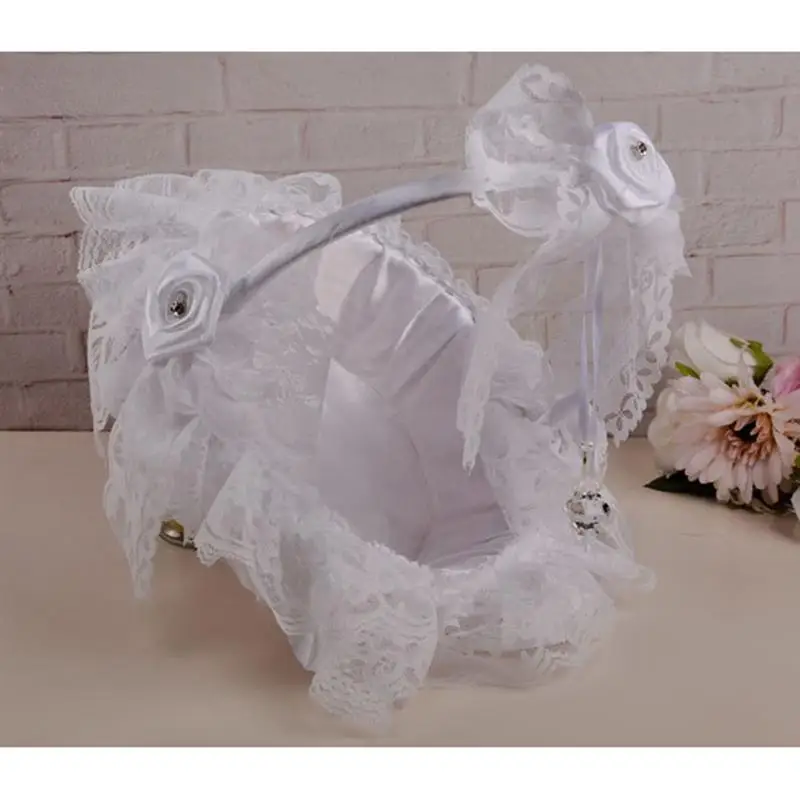 1 шт. свадебная корзина сатиновая кружевная Хрустальная со стразами для