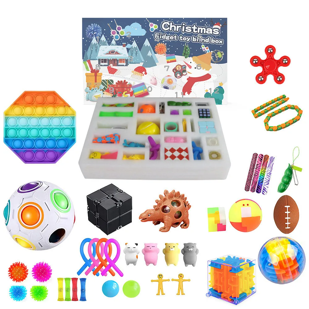 Fidget Juguetes | Juguetes Fidget | Fidget juguetes de Navidad Calendario de Adviento con 24 juguetes Anti estr&eacute;s paquete ciego caja Anti estr&eacute;s juguete de regalo de Navidad-0