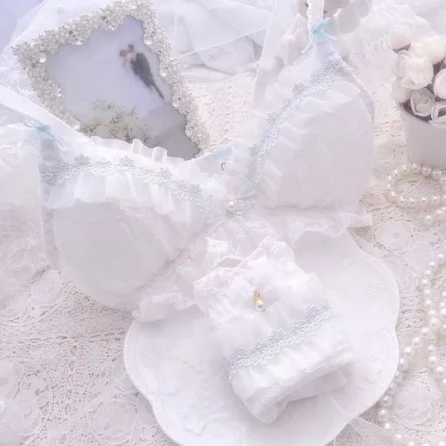 

Orz-I Schoolgirl Lolita Lace Transparent Bra and Panty Set Japanese Cute Kawaii Lingerie Bra Thong Set Underwear Briefs