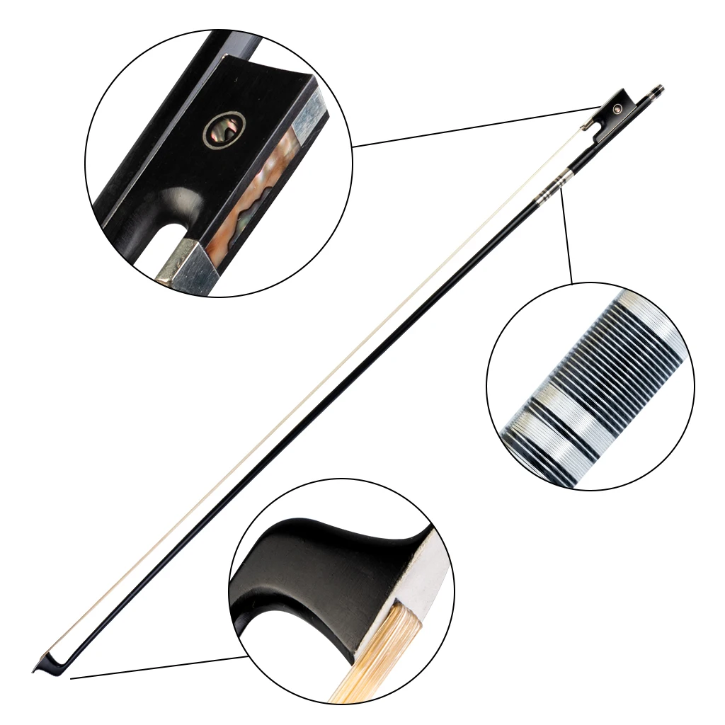 Durable 4/4 Violin Bow Carbon Fiber W/ Ebony Frog For Size Beginners &amp Students Accessories | Спорт и развлечения