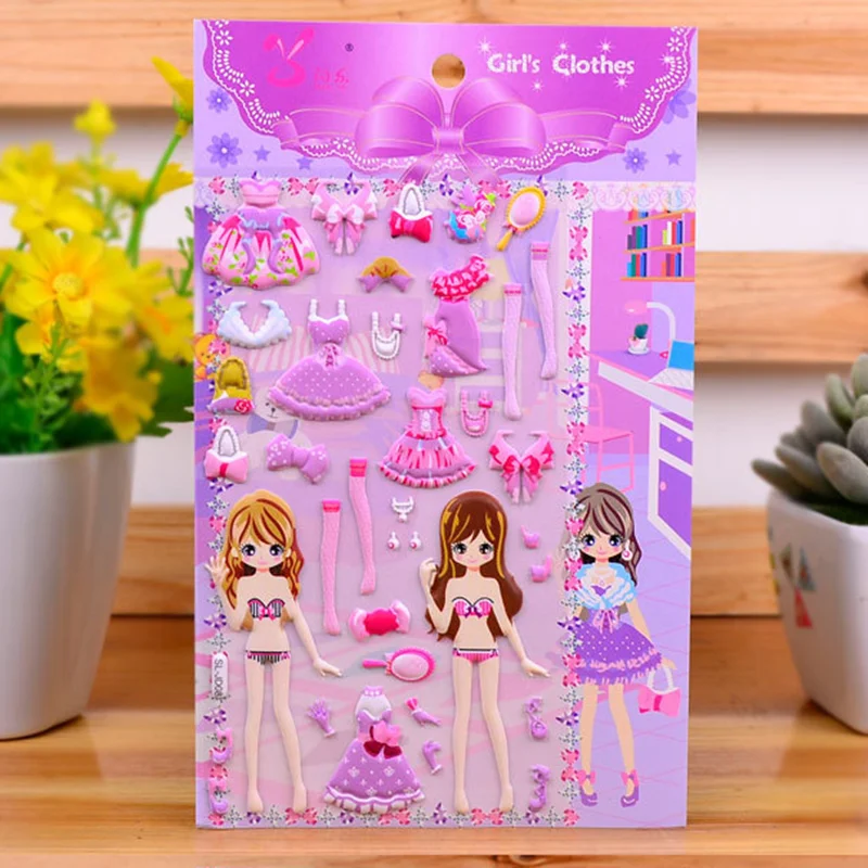 2 шт. наклеек для нарядов принцессы красоты для девочек 3D наклейки для нарядов игрушки для детей дня рождения классические подарки образовательные.