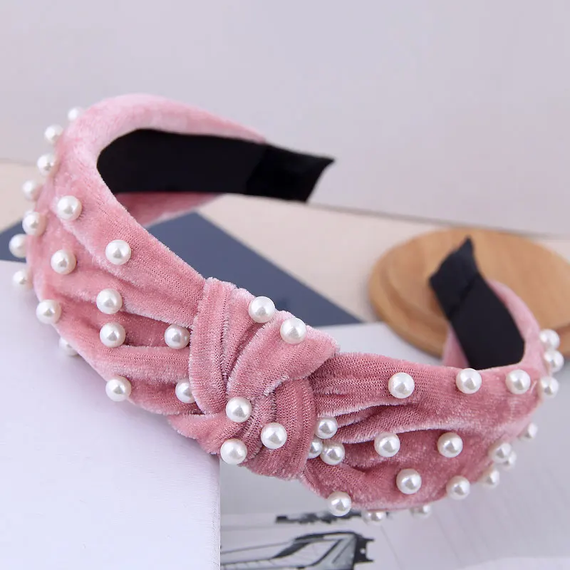 Женский обруч для волос модный с жемчугом в Корейском стиле бархатный из денима