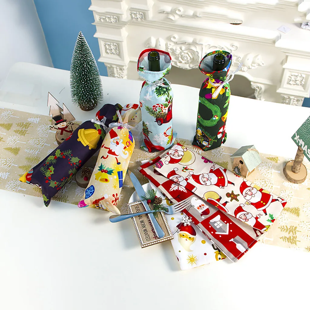 New Year 2020 Christmas Santa/Snowman Wine Bottle Dust Cover Noel Natal Merry Decorations for Home Dinner Decor #30 | Дом и сад