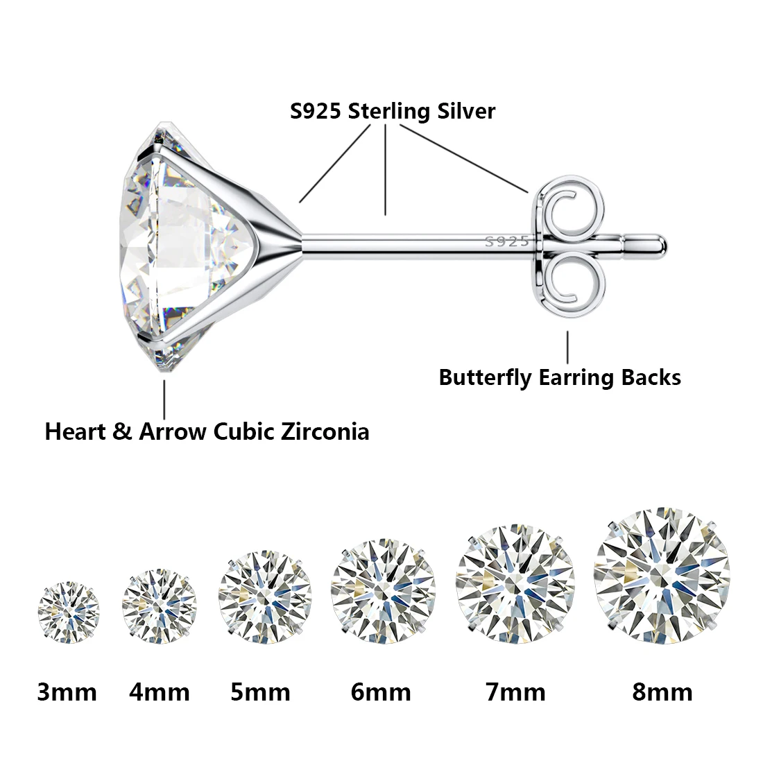 Женские серьги гвоздики из серебра 925 пробы 3 8 мм|Серьги-гвоздики| |