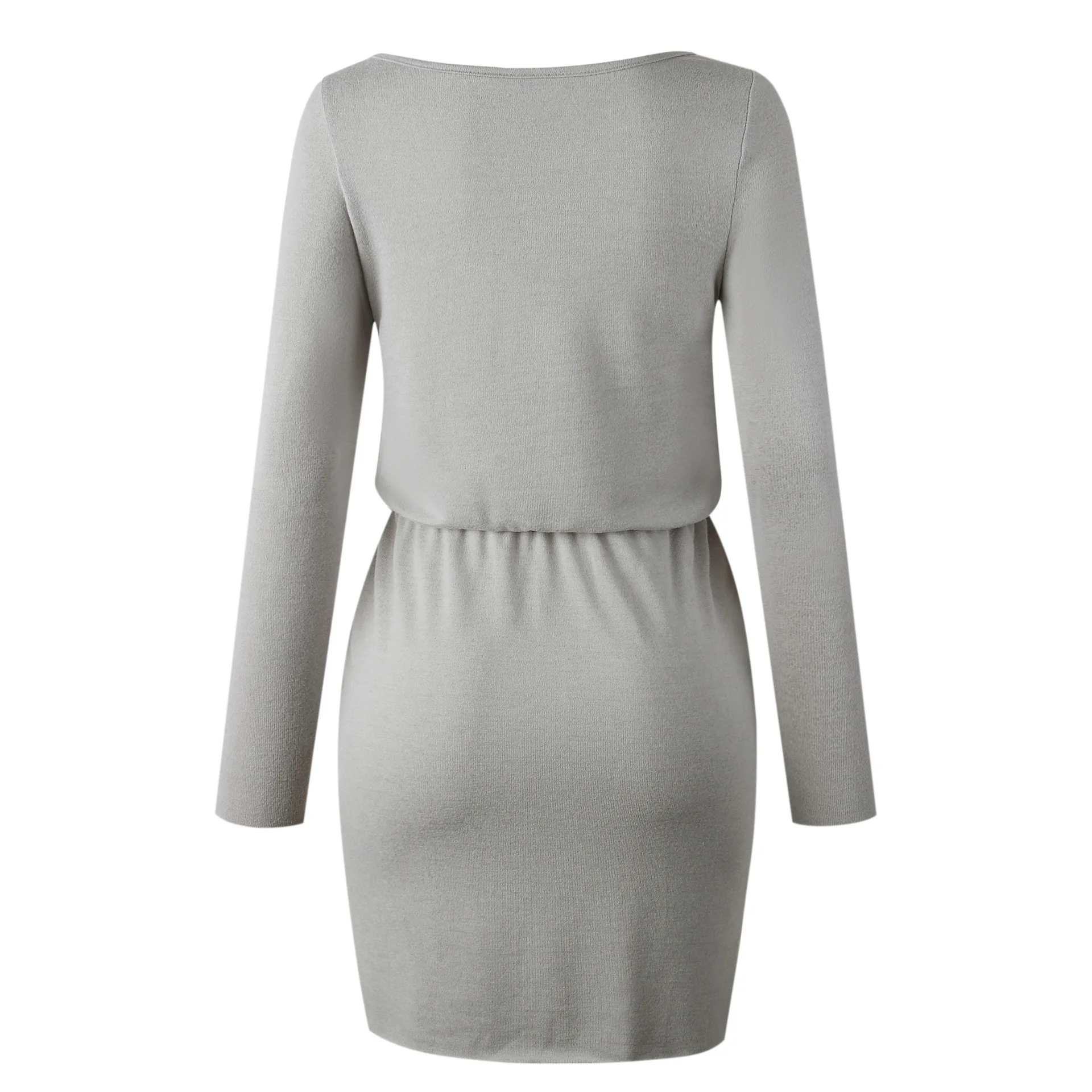 

Irregular Club Party Woman Dress with Sashes Fashion Long-Sleeved Autumn Winter Solid Color Thin Dress Sexy V-Neck Clothing