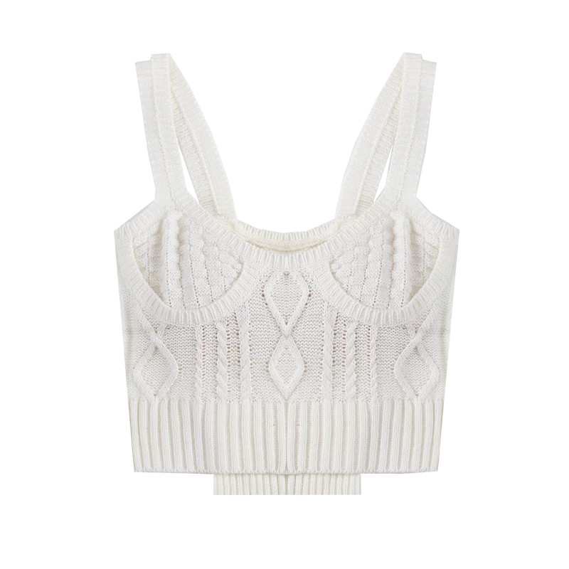 Женский Короткий трикотажный топ Винтажный французский молочно белого цвета