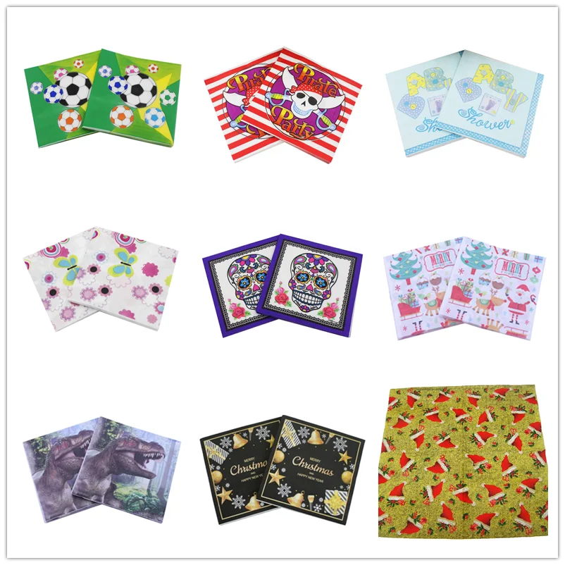 20pcs Disposable Paper Napkin Tissue Birthday Party Decoration Pirate Butterfly Football Baby Shower | Tableware