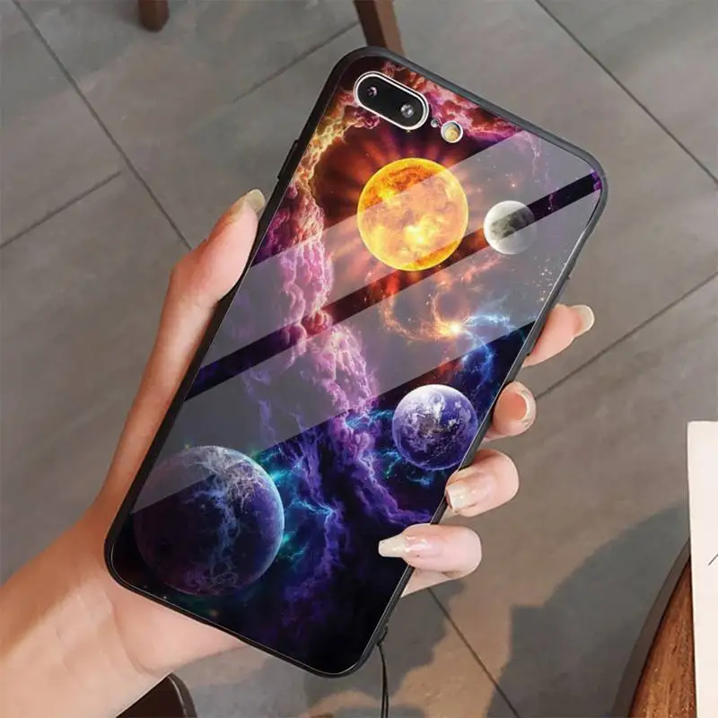 

Aesthetic Purple And Black Phone Case Tempered glass For iphone 5C 6 6S 7 8 plus X XS XR 11 PRO MAX