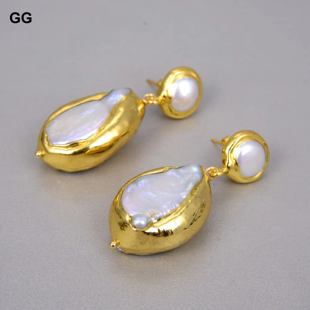 

GG Jewelry Natural Cultured Baroque Keshi Pearl Necklace Keshi Pearl Golden Plated Bracelet Earrings Sets Classic For Women