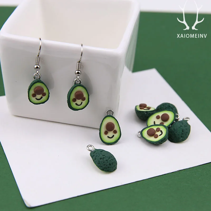 Новый Кулон из смолы Подвески 11*18 мм Милые улыбающееся лицо фрукты авокадо