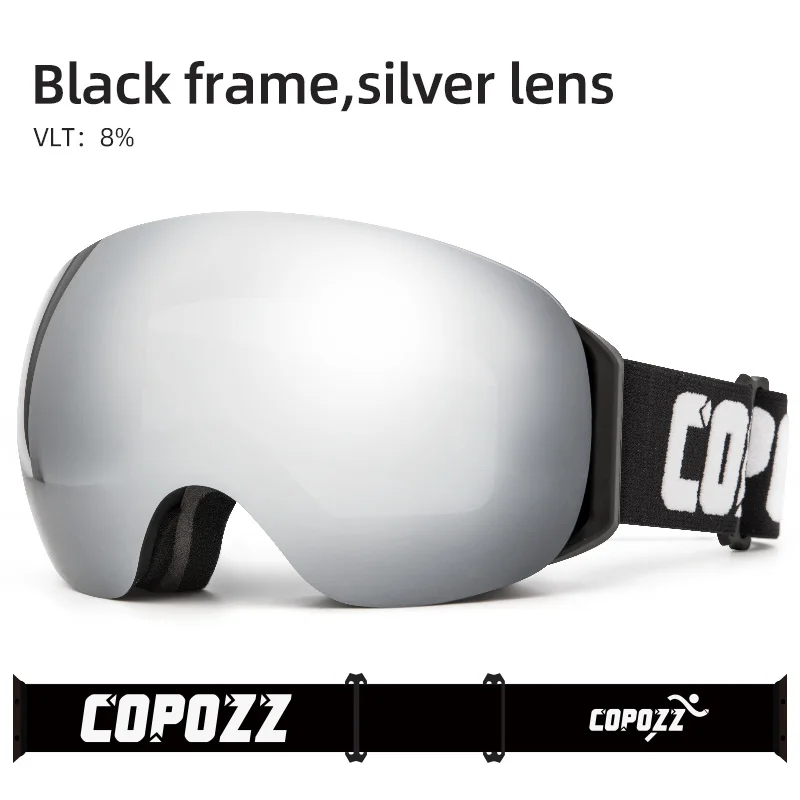 silver COPOZZ, безрамные лыжные очки с снежной маской для мужчин и женщин, очки для сноуборда с магнитной защитой UV400, противотуманные лыжные очки - Цвет: silver