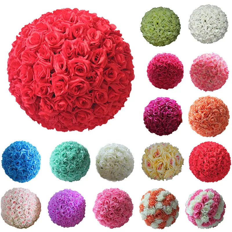 

10 Pcs Lot Elegant Wedding Decorative Kissing Balls 25cm Artificial Silk Rose Flower Ball for Festival Celebration Decorations