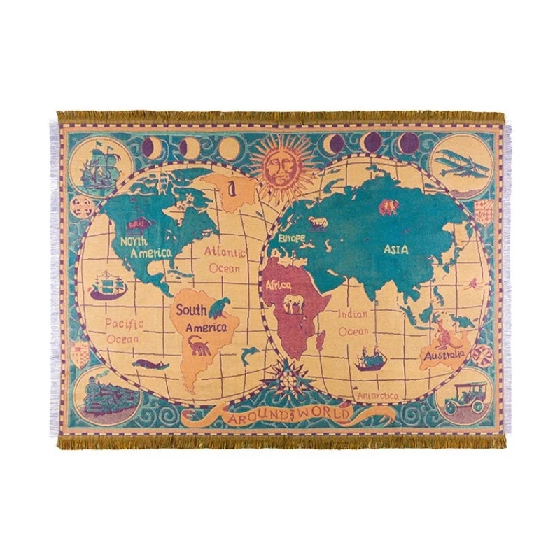 

Cobert Tassel Blanket Multifunctional Sofa Decoration Piano Cover Plaid Tapestry World Map Cotton Bohemian Blanket