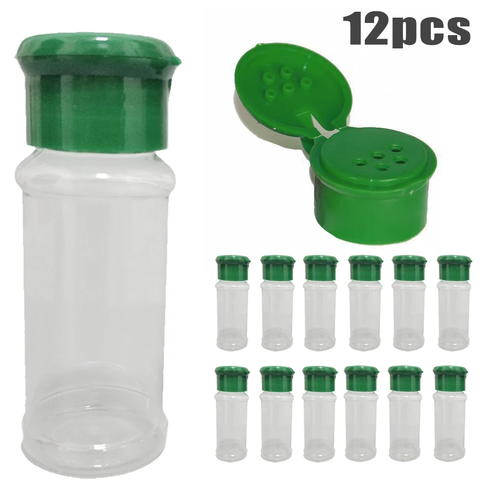 

12Pcs 100Ml Plastics Spice Salt Pepper Shakers Seasoning Jar Can Pepper Bottle Barbecue Condiment Kitchen Gadget Tool