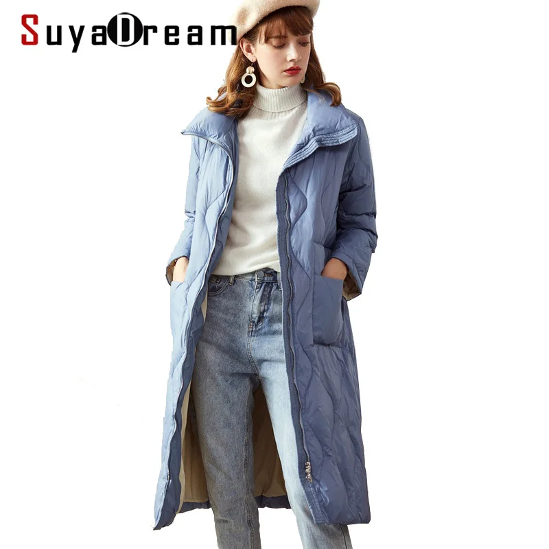 SuyaDream женские теплые пуховые пальто со стоячим воротником однотонные Стеганые