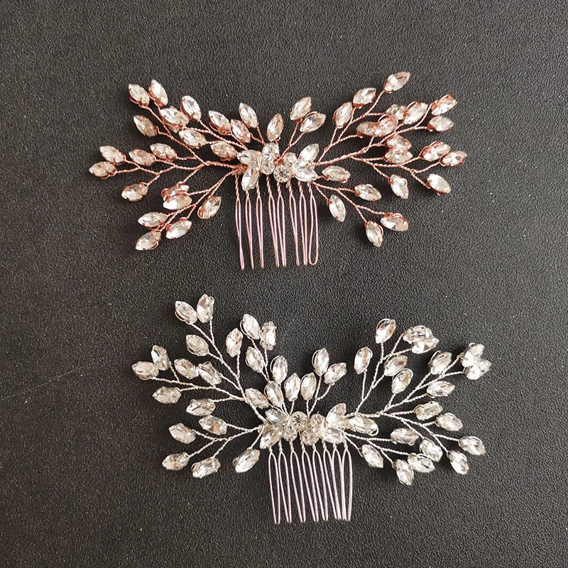 

SLBRIDAL Handmade 3 Colors Alloy Clear Rhinestones Crystal Bridal Hair Comb Wedding Headpieces Hair Accessories Women Jewelry