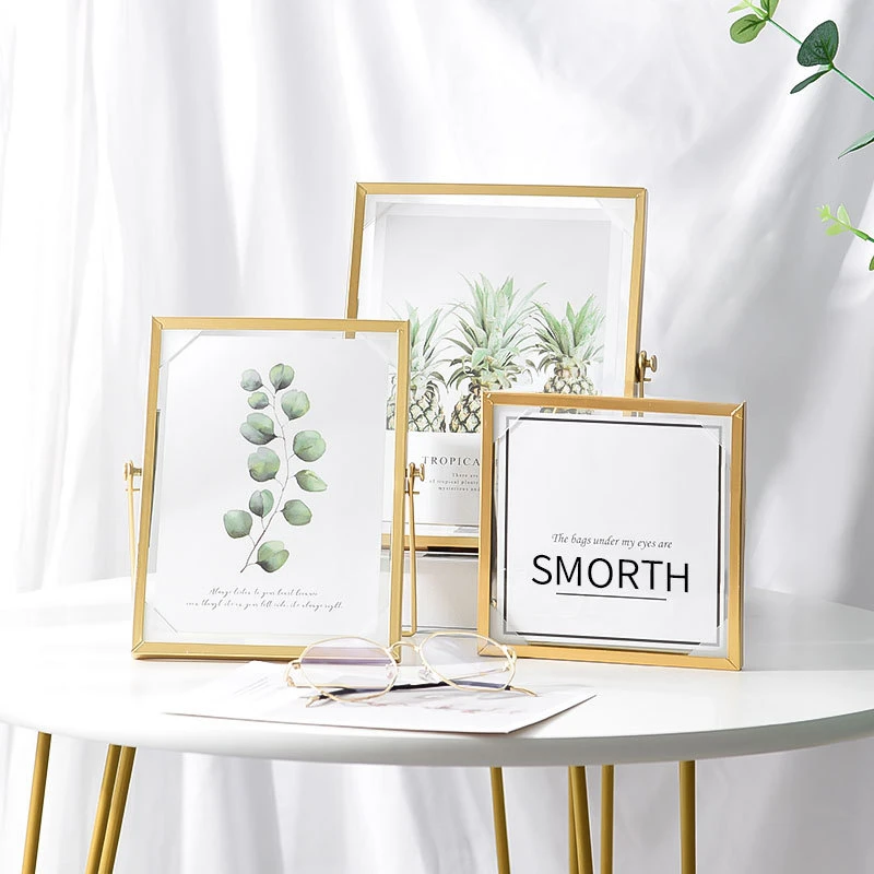 

Nordic Geometric Metal Three-Dimensional Glass Photo Frame Golden Wrought Iron Creative Photo Frame