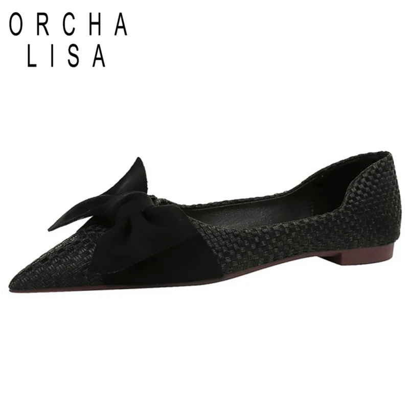 

ORCHALISA Pointed toe Shallow mouth Bowknot Flat shoes Commuting All seasons Woven comfortable Soft-soled flat-heeled women Hot