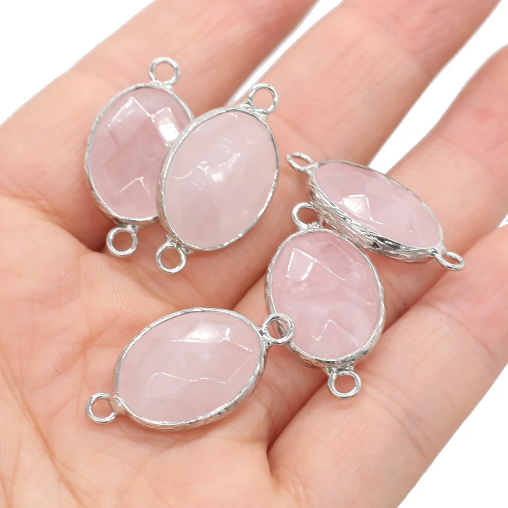 

Charms 2pcs Natural Rose Quartzs Pendant Connectors Oval Shape Agates Pendant Connectors for Jewelry Necklace Making 14x27mm