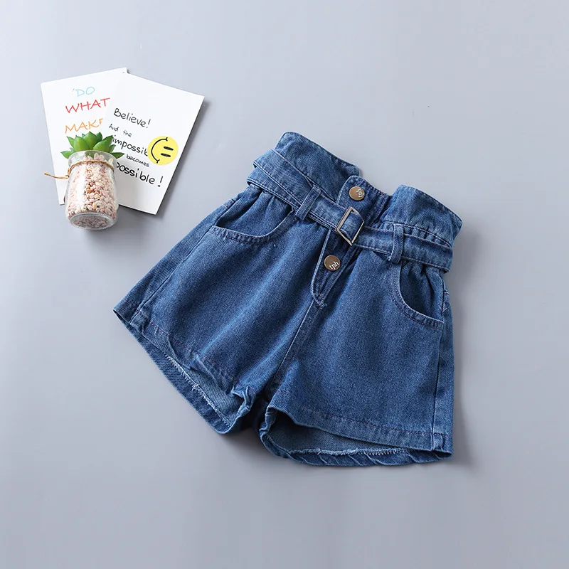 

Summer girls jeans baby hot shorts kids denim shorts children bottoms streetwear bud high waist waistband button 2-9 clothes