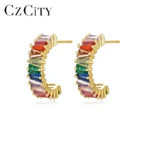 czcity stud earrings 925 sterling silver rainbow color gemstone fine jewelry for women dating birthday christmas gifts orecchini