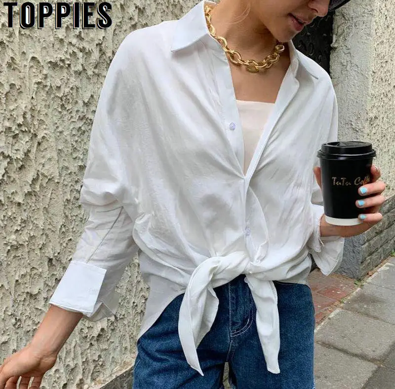 Модные Асимметричные рубашки Toppies белые хлопковые льняные топы блузки с длинным