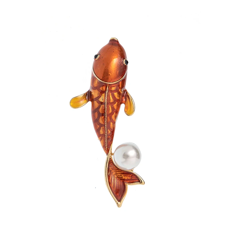 RHao классический красный эмаль рыбы золотом Цвет рыба броши для Для женщин платье