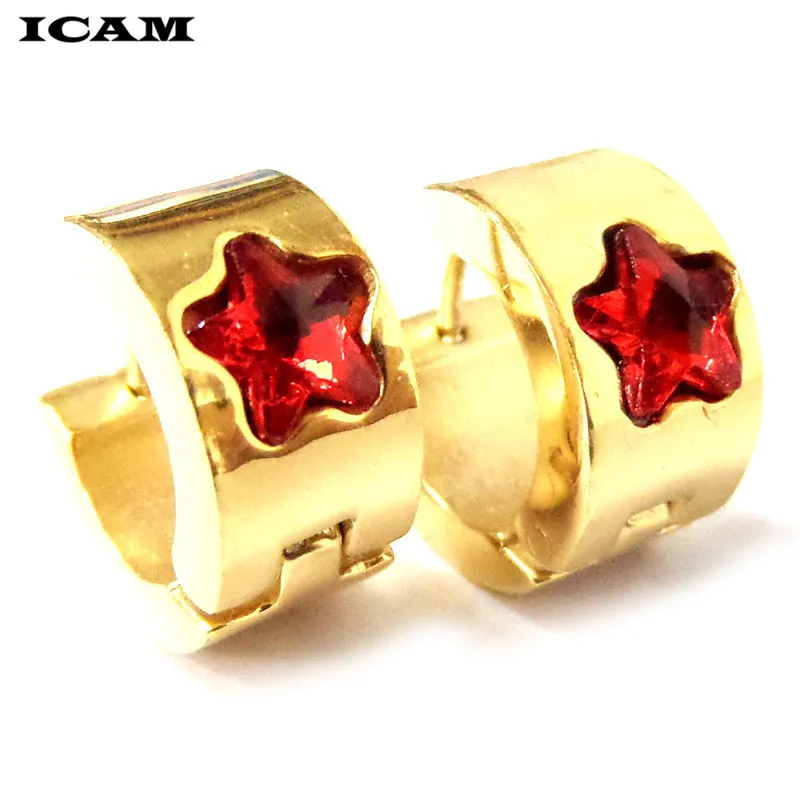 ICAM золотой цвет звезда с красным CZ цветок Huggies маленькие серьги кольца анти