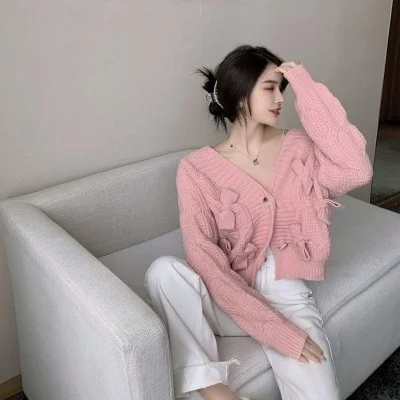 Трикотажная Женская Короткая свободная верхняя одежда розового цвета |