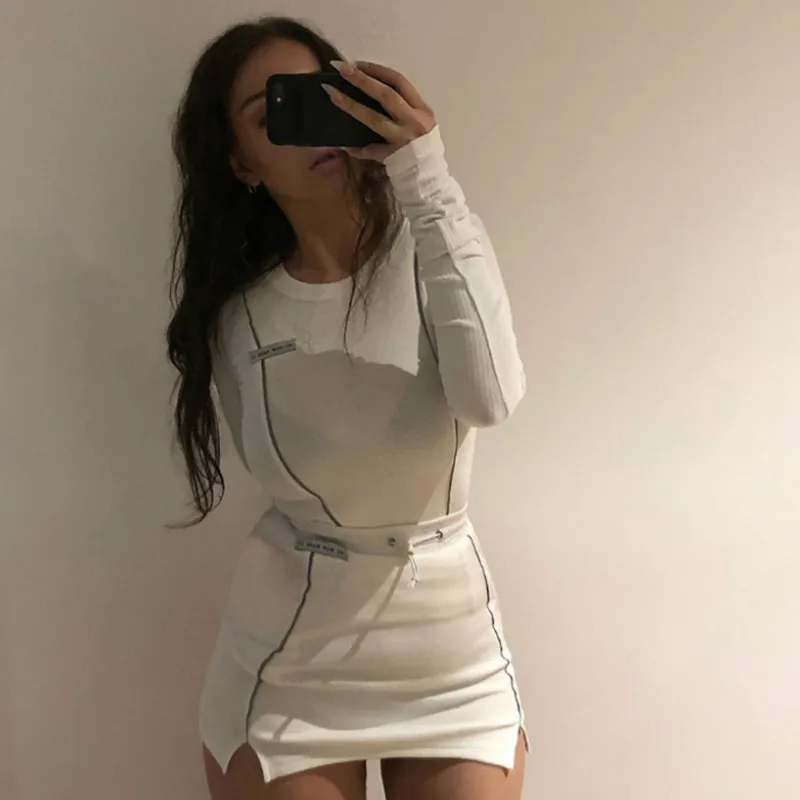 2 шт. модные женские осенние Топы с длинным рукавом и круглым вырезом сексуальные