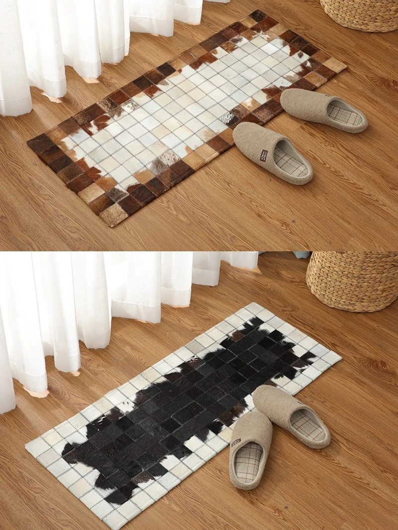 Лоскутный коврик из натуральной воловьей кожи в американском стиле напольный