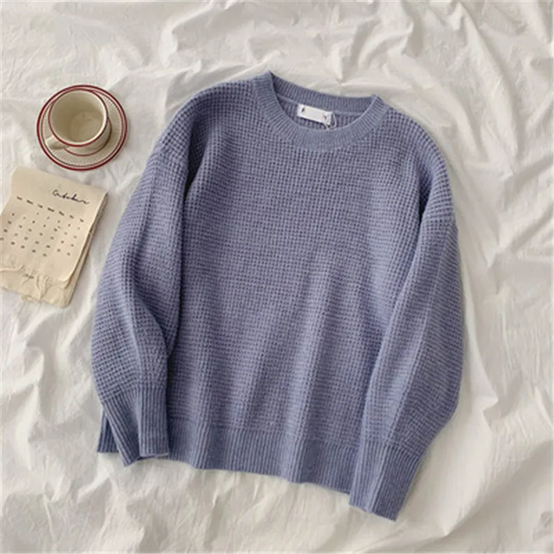 

Autumn Winter Sweater Women Casual Knitted Sweater Pullovers Korean Solid Loose Long Sleeve Knitted Tops