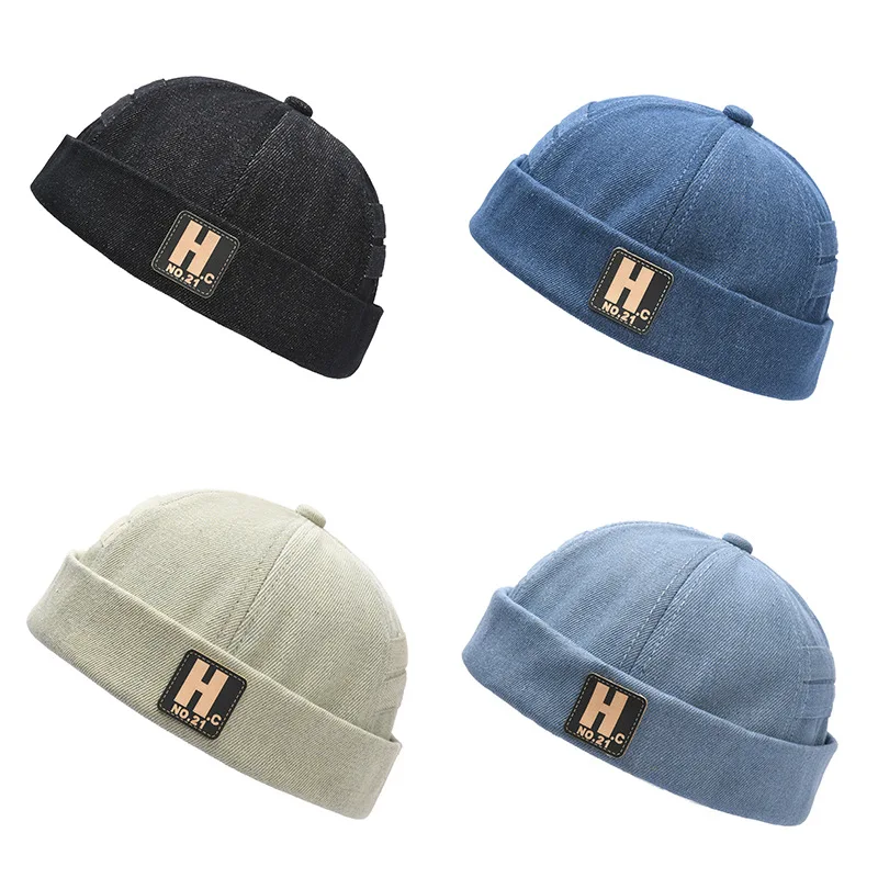 

Unisex Letter Brimless Cap Cotton Vintage Docker Beanie Hats Adjustable men's Hat Women Sailor Caps Hip Hop Gorras