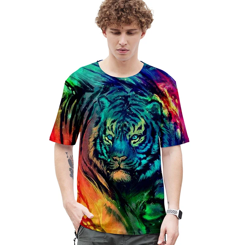 Футболка мужская повседневная с коротким рукавом и 3D-принтом животного | Мужская