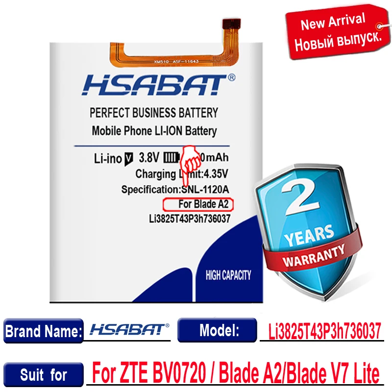 HSABAT 0 Cycle 5850mAh Battery for ZTE Li3825T43P3h736037 BV0720 / Blade A2 V7 Lite Dual SIM Accumulator | Мобильные телефоны и