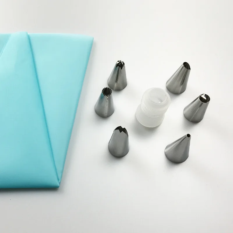 8 Silicone Kitchen Accessories Glass Tube Baking Bag + 6 Stainless Steel Nozzles A Set of Mint Cake Decoration Combination | Дом и сад