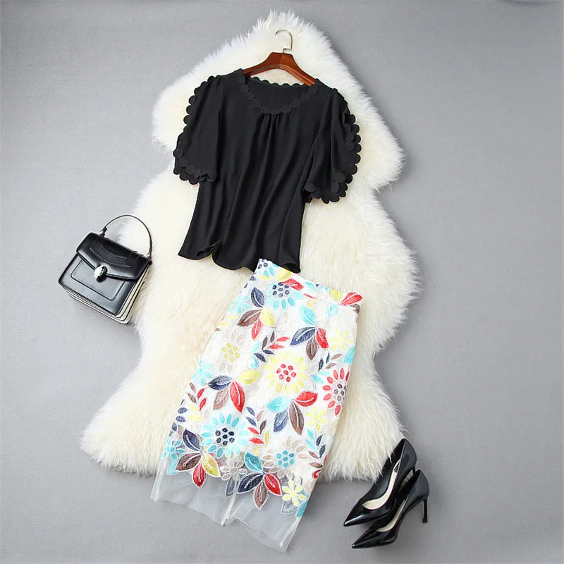 

Элегантный женский летний костюм, модный дизайнерский женский комплект одежды с юбкой, комплект из 2 предметов, топ и юбка с вышивкой, наряды